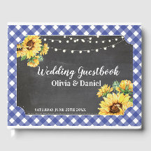 Boda invitado libro Floral Sunflower Navy Chalk