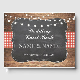 De Visitas Boda Invitado Libro Wood Rústica Luces Red Check