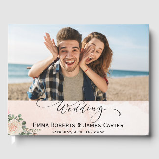 De Visitas Boda romántico crema rosa floral libro invitado