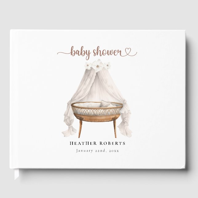 De Visitas Boho Baby Shower Libro Neutral Bassinet (Anverso)