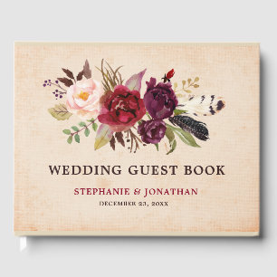 De Visitas Borgoña Red Floral Rustic Boho Boda libro
