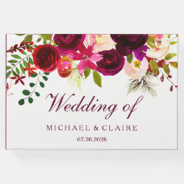 De Visitas Borgoña Red Purple Floral Boho Boda Libro