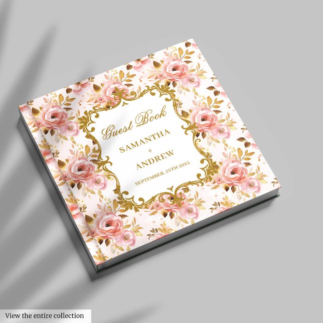 De Visitas Firma del libro romántico Rubor Gold Boda Guest Bo (Romantic Blush Gold Wedding Guest Book Signing)