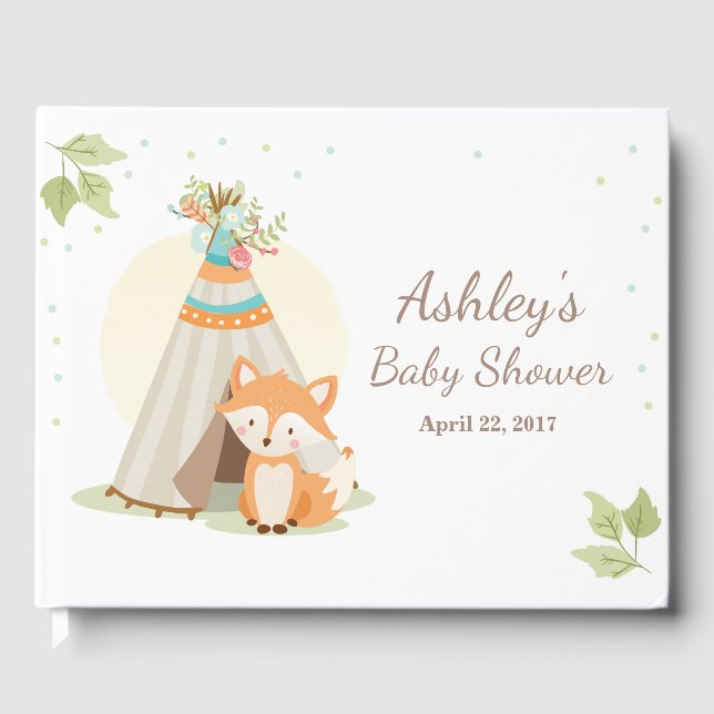 De Visitas Fox Baby ducha libro Teepee pow Woodland (Anverso)