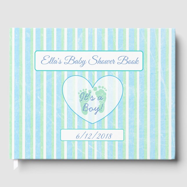 De Visitas Libro Baby Shower Personalizado Blue & Green Strip (Anverso)