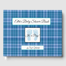 Libro Baby Shower Personalizado Blue Plaid Stripes