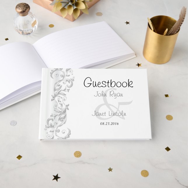 De Visitas Libro Blanco Ornate Floral (Anverso Abierto)