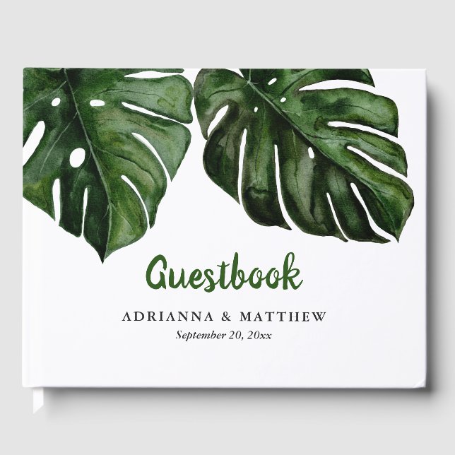 De Visitas Libro del Boda Tropical Monstera Green Leaf (Anverso)