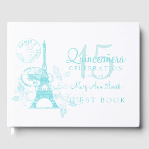 De Visitas Libro Invitado Quinceanera Fiesta Paris Turquoise