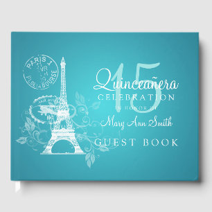 De Visitas Libro Invitado Quinceanera Fiesta Paris Turquoise