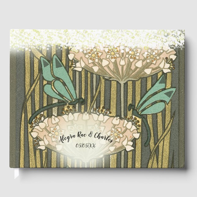 De Visitas Lilypad Dragonfly Art Deco Boda invitado libro (Anverso)