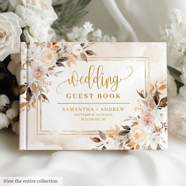 De Visitas Moda Ligero Marco Oro Rosa Fall Boda Libro Invitad (Chic Light Pink Gold Frame Fall Wedding Guest Book)