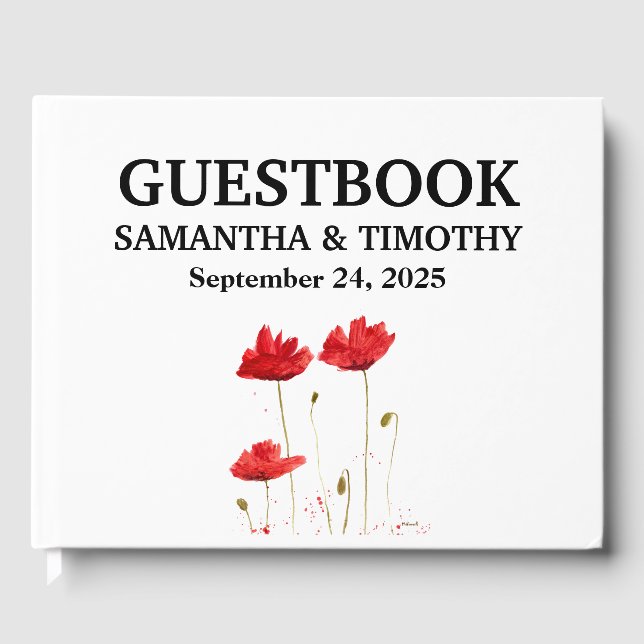 De Visitas Red Poppies Flores Floral Boda invitado libro (Anverso)