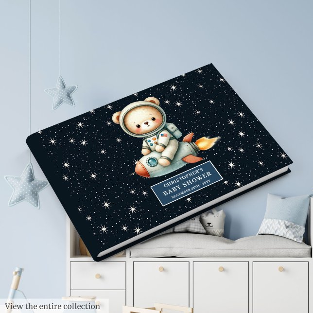 De Visitas Tema Espacial Niño Huésped Libro Teddy Bear (Space Theme Baby Boy Guest Book Teddy Bear)
