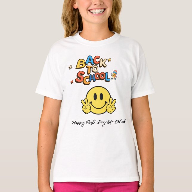 De vuelta a la escuela smiley camiseta facial (Anverso)