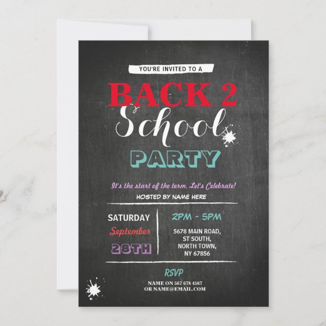 De Vuelta Al Colegio Fiesta Chalkboard Invitación  (Anverso)