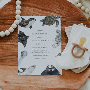 Debajo de la invitación de Baby Shower a Sea Creat