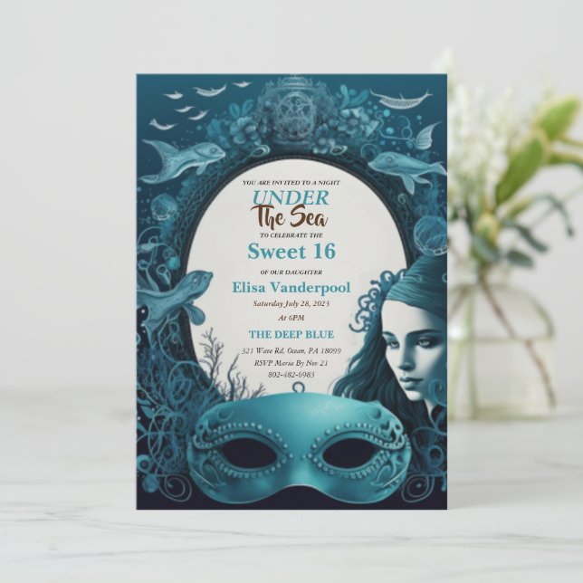 Debajo De La Sirena De Mar Dulce 16 Invitaciones (Anverso de pie)