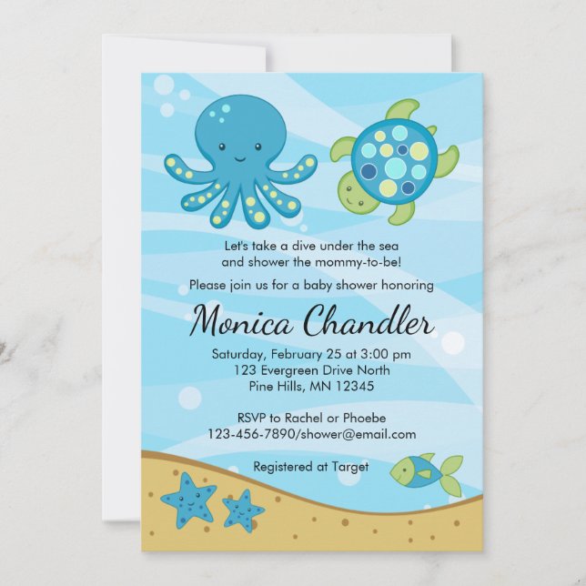 Debajo de la tarjeta azul de la invitación de Baby (Anverso)