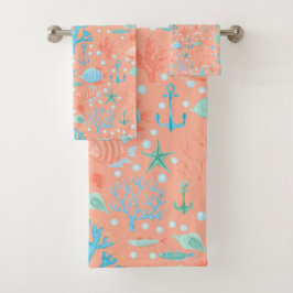 Debajo del mar Acuarela Coral Toalla rosa Set