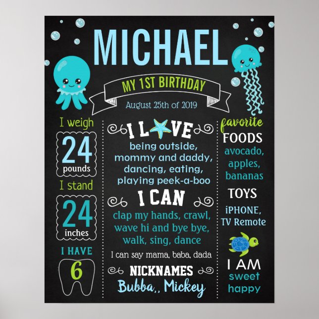 Debajo del mar Señal de cumpleaños de la tortuga d (Frente)