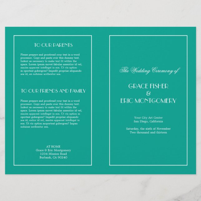 Decadent Deco elegante moda programa formal de bod (Anverso)