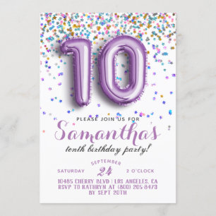Décimo cumpleaños: Confetti invitación