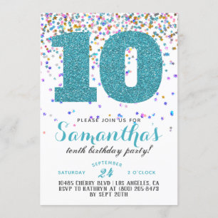 Décimo cumpleaños: Confetti invitación