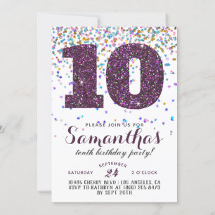 Décimo cumpleaños: Confetti invitación