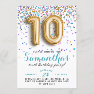Décimo cumpleaños: Confetti invitación