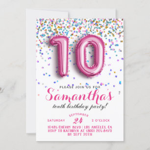 Décimo cumpleaños: Confetti invitación