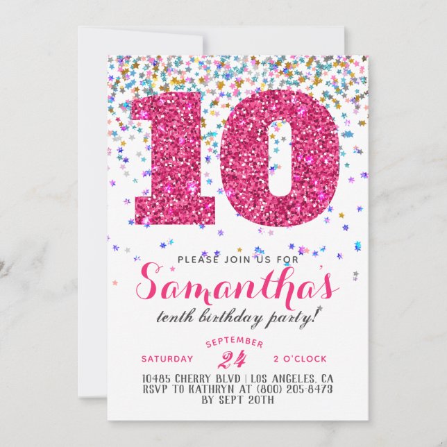 Décimo cumpleaños: Confetti invitación (Anverso)