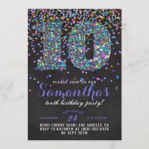 Décimo cumpleaños: Confetti invitación