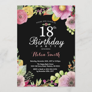 Décimo octava invitación floral del cumpleaños