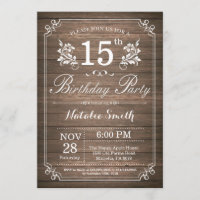 Décimo quinta invitación rústica del cumpleaños
