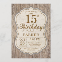 Décimo quinta madera rústica de la invitación del