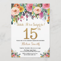 Décimo quinto oro de la invitación del cumpleaños