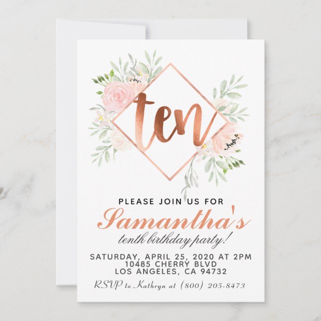 Décimo Rosa Invitación a cumpleaños (Anverso)