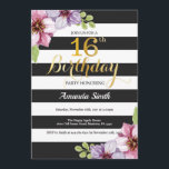 décimosexto Floral adolescente de la invitación<br><div class="desc">décimosexto Invitación del cumpleaños para la señora adolescente del chica. El negro y la fiesta de cumpleaños del oro invitan. Purpurina del oro. Flor floral de la acuarela púrpura. Rayas blancos y negros. Digitaces imprimibles. Para el arreglo para requisitos particulares adicional, haga clic por favor el "personalizar él" botón y...</div>