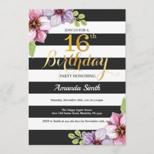 décimosexto Floral adolescente de la invitación