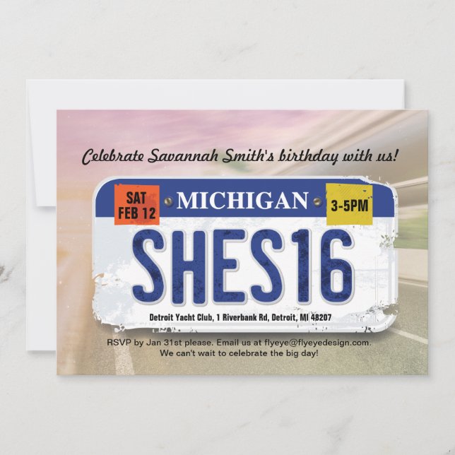 Décimosexto invitación de la licencia de Michigan (Anverso)