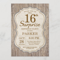 Décimosexto madera de la invitación del cumpleaños