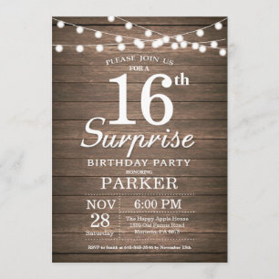 Décimosexto madera de la invitación del cumpleaños