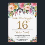 Décimosexto oro de la invitación del cumpleaños de<br><div class="desc">Décimosexto invitación del cumpleaños de la sorpresa floral para las mujeres. Flor floral de la acuarela. Purpurina del oro. Flor rosada, amarilla, anaranjada, púrpura. Cumpleaños de los niños. Señora Teen Teenage Bday Bash del chica. Para el arreglo para requisitos particulares adicional, haga clic por favor el "personalizar él" botón y...</div>
