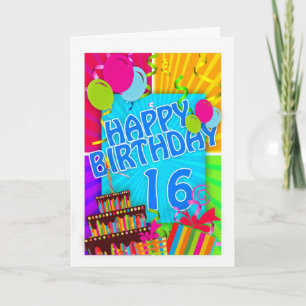 décimosexto tarjeta de cumpleaños brillante y
