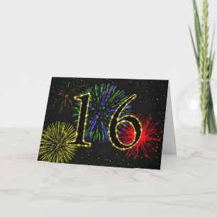 décimosexto Tarjeta de cumpleaños con los fuegos