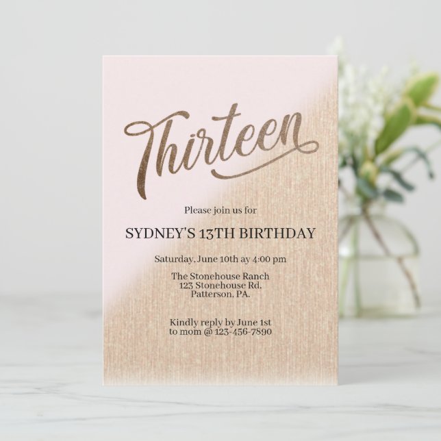 Decimotercer cumpleaños, rubor y oro, adolescente (Anverso de pie)