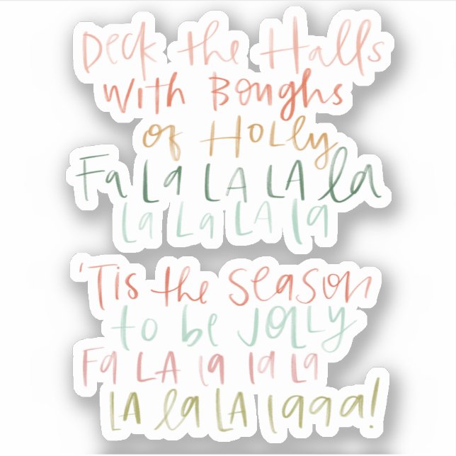 Deck the Halls Hand Lettered Pegatinas (Anverso)