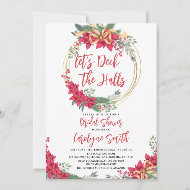 Deck the Halls Navidades Bridal Shower Invitación (Anverso)