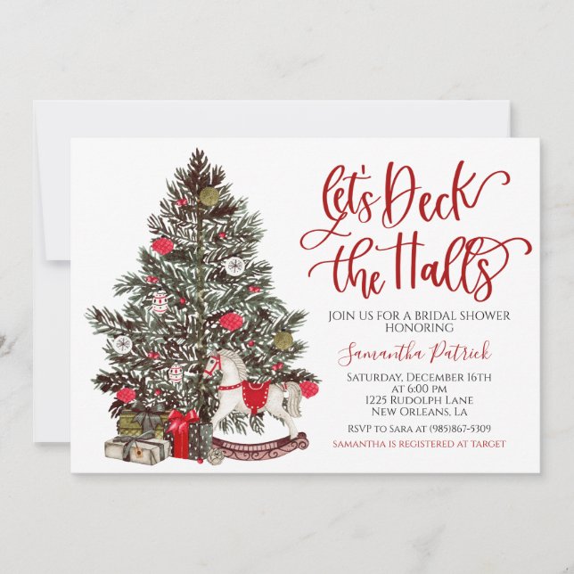 Deck the Halls Navidades Bridal Shower Invitación (Anverso)